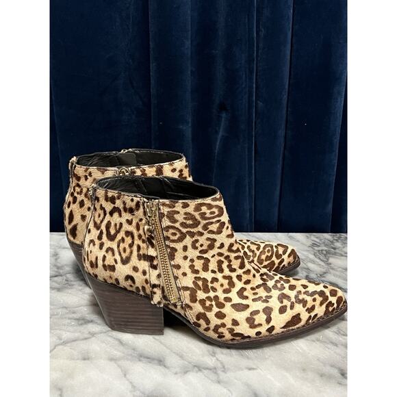 Sam Edelman WALDEN Leopard Print Calf Hair Double Zip Ankle Booties 6.5 - Picture 9 of 10